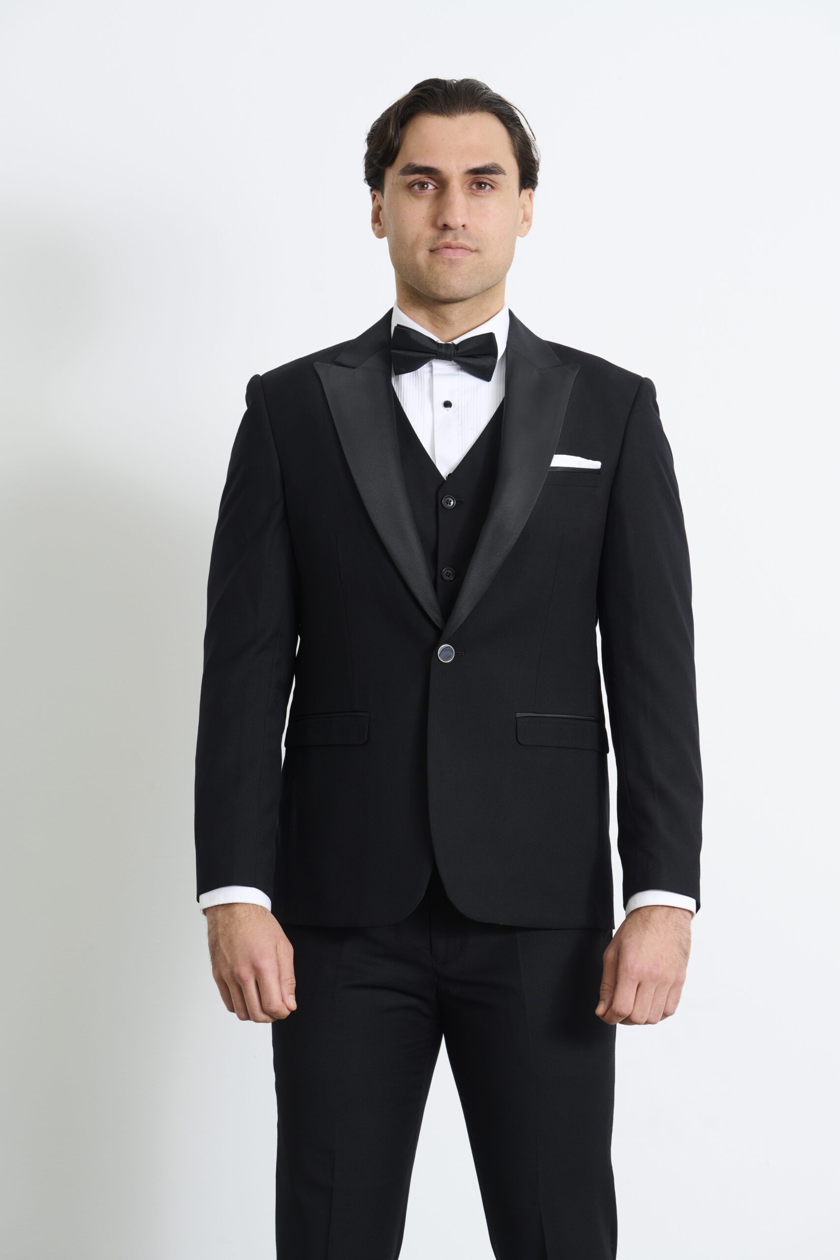 Suitor, Black Tuxedo Peak Lapel Hire, Suit & Tuxedo Rentals